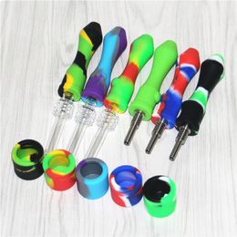 Hookahs Silicone Nectar kits with 10mm joint Ti Nail nector oil rigs glass bongs silicon water pipe Silinectar