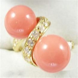 whole Double Pink Coral Bead 18KGP Gold Crystal Ring SZ7 8 92904