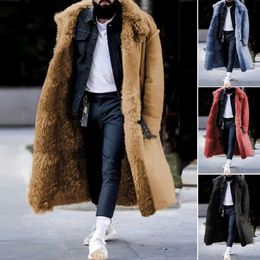 Men's Wool Blends Trendy Men Winter Overcoat Midi Length Men Coat Faux Fur Colorfast Mid-calf Length Winter Overcoat Warm T231011