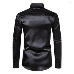 Men's Casual Shirts Men Silk Like Satin Shirt Stylish Silk-like Long Sleeve Slim Fit Button Down Business Formal Attire For A