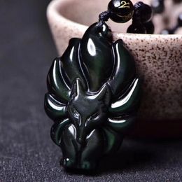 natural rainbow eye obsidian ninetailed fox pendant female male vintage crystal jewelry232L