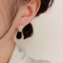 Hoop Earrings Copper Plated 18K Gold Korean Geometric Shape Inlaid Pearl Women Retro Fashion High Quality Jewelry