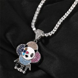 Hip Hop Panda Sunflower Pendant Sparkling Micro Set Zircon Jewelry for Men and Women Couple Pendant Necklace
