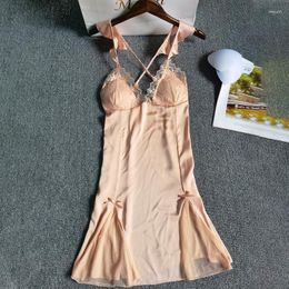 Women's Sleepwear Sexy Lace Spaghetti Sling Women Home Clothing Pink Short Nightdress Perspective Homewear Lingerie