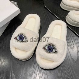 Slippers Size Plush Women's Shoes In Autumn And Winter Wear Cotton Slippers Fashion Devil Eyes Faux Fur Slippers Indoor Home Floor Shoes x1011