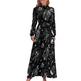 Casual Dresses Gothic Vampire Dress Retro Print Sexy Maxi Streetwear Beach Long High Neck Custom Clothing
