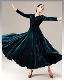 Stage Wear Waltz Ballroom Competition Dress Solid Velvet V Neck Dance Performance Costume Evening Party Gowns Concert Outfits