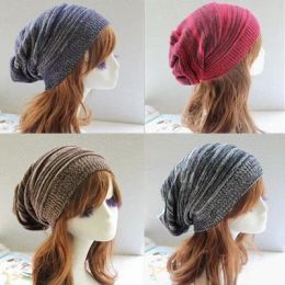DHL! Hot winter women knitted hats warm slouch Beanies for Adults Trendy Warm Chunky Soft Stretch Cable wool cap Knit Beanie Stingy Brim LL