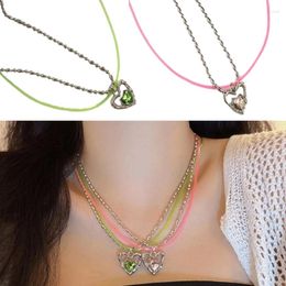 Pendant Necklaces Stylish Double Strand Collarbone Necklace Love-Heart Charm Bead Chain Fashionable Valentines Day Gift Women Dropship