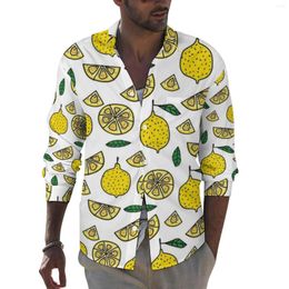 Men's Casual Shirts Lemon Shirt Food Fruit Leaf Long Sleeve Custom Street Style Blouses Autumn Novelty Oversize Clothing
