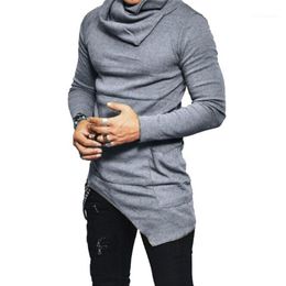 Men Longline T Shirt Designer Heaps Collar Long Sleeve Hip Hop Solid T Shirts Men's Irregular Tops tee1259c