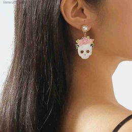 Other Fashion Accessories Exaggerated Flower Skull Earrings Halloween Series Cartoon Funny and Fun Oil Dripping Earrings Q231011