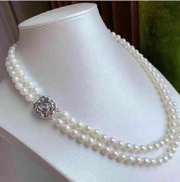 Charms 20inch doublestrand AAAA 78mm round natural South China Sea white pearl necklace 231010