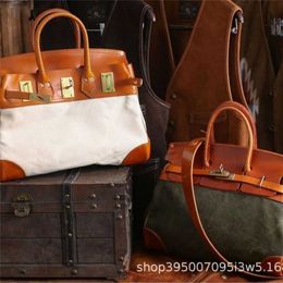 Handbag Medium Designer Tote Bag 38cm Amikaki Handmade Genuine Leather Canvas One Shoulder Bag Travel Cover