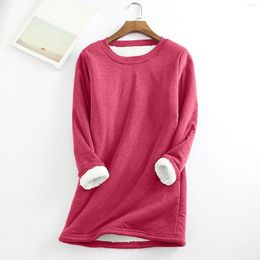 Women's T Shirts Fall Tops For Women Fleece Undercoat Round Neck Solid Color Warm Long Sleeve Fuzzy Casual Slim Loose Top 2023