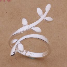 Selling Women's Jewellery Adjustable Ring 925 Sterling Silver Plated Charming Leaf Shaped silver Ring 1018290G