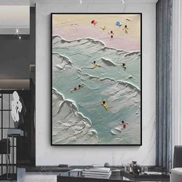 Gemälde Mintura 100 % handgemaltes Ölgemälde „Sandstrand, dicke Landschaft“ auf Leinwand, Wandkunst, Bild für Wohnzimmer, Heimdekoration, ohne Rahmen, 231010