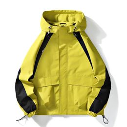 Mens Jackets Waterproof Mountaineering Outdoor Hooded Jacket Spring and Autumn Contrast Colour Fashion Versatile Loose 231010