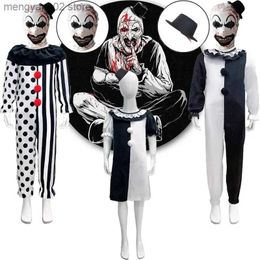 Theme Costume Kids Terrifier Clown Cosplay Come Terrifier Mask Jumpsuit Halloween Come Horror Black White Clown Jumpsuits Girls Boys T231011