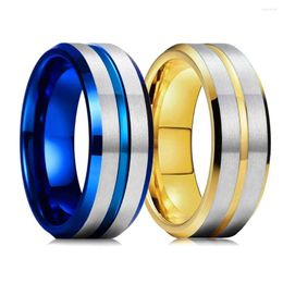 Cluster Rings Fashion 8mm Two Tone Stainless Steel For Men Silver Colour Brushed Bevelled Edge Engagement Wedding Band Jewellery