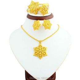 Earrings & Necklace 2021 Big Size Gold Flowers Ethiopian Jewellery Sets 22K Colour African Nigeria Sudan Kenya Habesha Wedding Set278e
