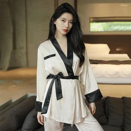 Home Clothing 2023 Women Pyjamas Set Satin Silky Sleepwear Soft 3PCS Robe Suit Kimono Bathrobe Gown Femme Pijamas Loungewear