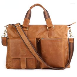 Briefcases Large 17" Inch Laptop Bag Crazy Horse Vintage Genuine Cow Leather Men Briefcase