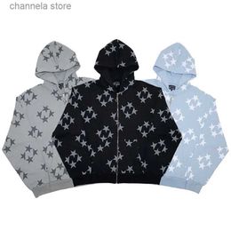 Men's Hoodies Sweatshirts Y2k Retro Fashion Star Pattern Printed Long Sleeves Hoodies Oversized Zip Up Jacket Women Gothic Punk Tops Harajuku Streetwear T231011