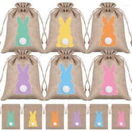 Gift Wrap 6Pcs Easter Linen Bag Spring Party Candy Cookie Packaging Bags Kids Birthday Pouch