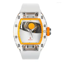 Wristwatches CRONUSART Men Automatic Watch Luxury Tonneau Mechanical Wristwatch High Transparency Crystal Case Luminous Fluororubber Strap