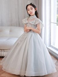 bling shiny White Flower Girl Dresses Tulle Beading Appliqued Pageant Dresses For Girls First Communion Dresses Kids Baby Girl Birthday Party A Line Communion Dress