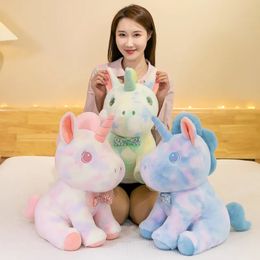 Plush Doll Unicorn Tie Dye Dazzling Colorful Flying Horse Animal Hair Muppet Dolls Children's Birthday Gifts Creative Present