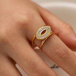 Cluster Rings Personality Devil's Eye Inlaid Rhinestone Open Ring Double-Layer Stainless Steel Adjustable Jewelry Gift For Women Anillos