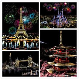 Paintings 41*28cm DIY Magic Night View City Scratch Paintings Art crafts Paper Adult kids decompressiond Drawing toys Home Decor Picture 231010