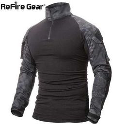 ReFire Gear Camouflage Army T-Shirt Men US RU Soldiers Combat Tactical T Shirt Military Force Multicam Camo Long Sleeve T Shirts2853