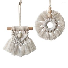 Christmas Decorations 1PC White Hanging Woven Pendant Cotton Rope Ornaments DIY Crafts With Wood Beads Gift