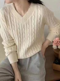 Women's Two Piece Pants Casual Short Pullovers Lady Sweater V neck Slim Solid Womens Jumper 2023 Autumn Winter Female Long Sleeve Twist Knitted Top 231011