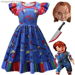 Theme Costume Girls Halloween Come Ghost Doll Nightmare Clothing Chucky Cosplay Come Children Carnival Party Princess Dress + Mask Set T231011