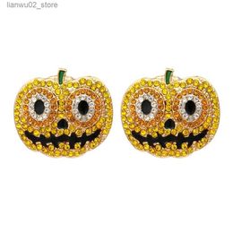 Other Fashion Accessories New Colorful Rhinestone Pumpkin Earrings Women Fashion Enamel Cartoon Grimace Pumpkin Lantern Earrings For Halloween Jewelry Q231011