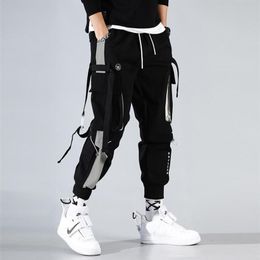 Fashion Men Ribbons Color Block Black Pocket Cargo Pants Harem Joggers Harajuku Sweatpant Hip Hop Trousers Sweatpants280w