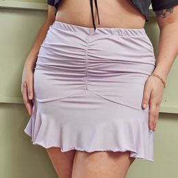 Skirts Plus Size Elastic Waist Sexy Summer Ruched Mini Skirt Women Ruffle Hem Purple Club Bodycon Skirt Female Large Size 6XL 7XL 8XL 231011