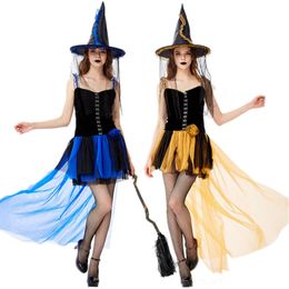 Adult Blue Orange Witch Costume Halloween Cosplay Game Nightclub Ds Masquerade