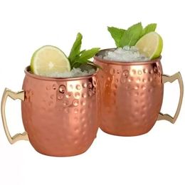 Copper Mugs Stainless Steel Beer Coffee Cup Moscow Mule Rose Gold Hammered Water Bottles Plated Drinkware FY4717