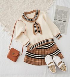 Baby Girls Sweater Sets Kids Clothing Baby Clothes Outfits Autumn Winter Suits Woollen Coat Tops Sleeve Dress 2Pcs277E9549554