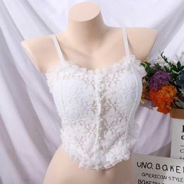 Camisoles & Tanks Summer Seamless Breathable Backless Solid Colour Nylon Lace Bra Sexy Women Ruffles Invisible Crop Tops