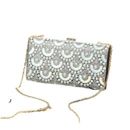 Designer Bags New Handheld Women's Bag Pearl Rhinestone Dinner Bag Geometric Pattern Single Shoulder Diagonal Straddle Bag Chain Strap Small Square Bag wholesale