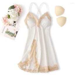 Women's Sleepwear Bride White Nightdress Sexy Womens Chemise Nightgown Summer Suspender Sleep Dress Lace Kimono Dressing Gown V-Neck