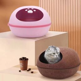 Cat Beds Furniture Cat Bed Artificial Felt House for Cats Sleeping Bag With Nest Cushion Eggshell Detachable Breathable Semi Enclosed Pet Cave 231011