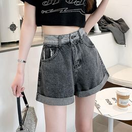 Women's Shorts Retro Denim For Women Summer 2023 Fashionable Splicing Curled Edges With Pocket Pants Ladies Casual Wide Leg