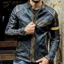 Men's Leather Faux Leather Autumn Motorcycle Leather Jacket Men Street Fashion Bomber Jackets Casual Stand Collar Coat Mens Retro Pu Biker Outwear 5Xl 231010